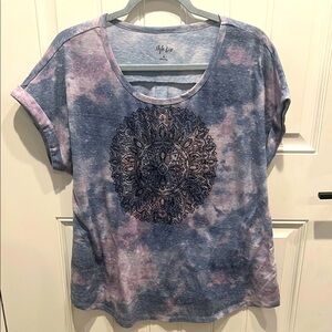 Style & Co. XL Pink and Blue heathered Mandala Graphic Short Sleeve T-Shirt